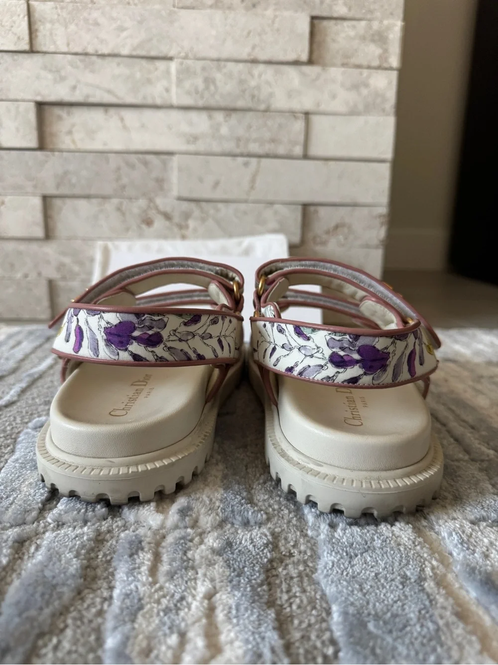 Dior Cream & Pink Floral DiorAct Dad Sandals - Gold Hardware